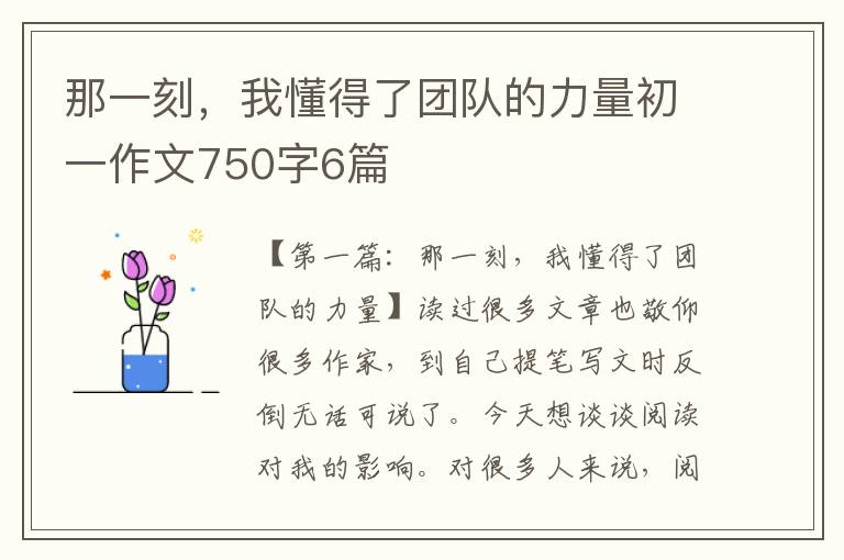 那一刻，我懂得了团队的力量初一作文750字6篇