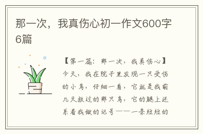 那一次，我真伤心初一作文600字6篇