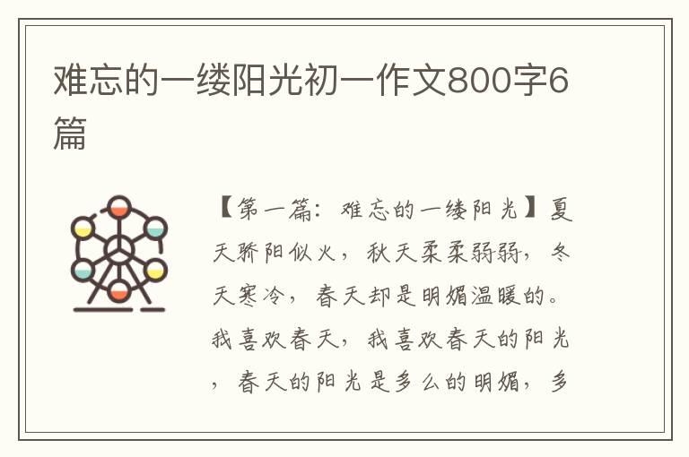 难忘的一缕阳光初一作文800字6篇