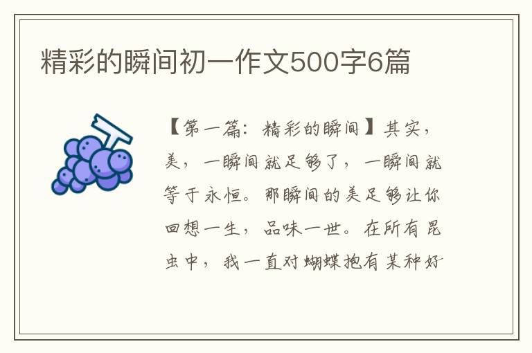 精彩的瞬间初一作文500字6篇