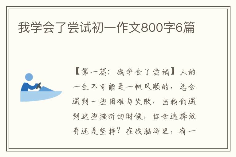 我学会了尝试初一作文800字6篇