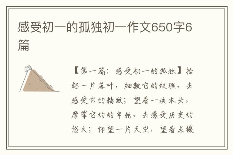 感受初一的孤独初一作文650字6篇