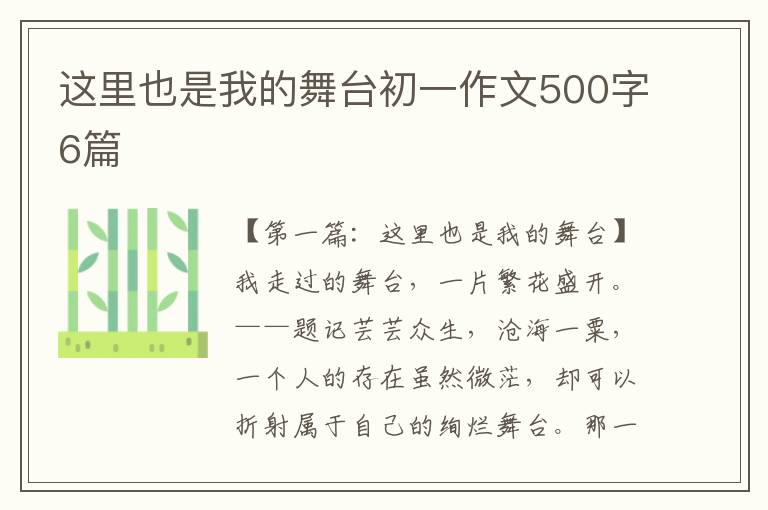 这里也是我的舞台初一作文500字6篇