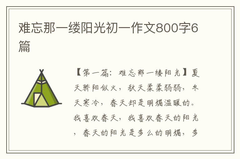 难忘那一缕阳光初一作文800字6篇