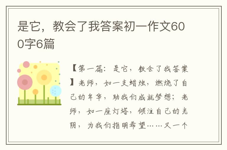 是它，教会了我答案初一作文600字6篇