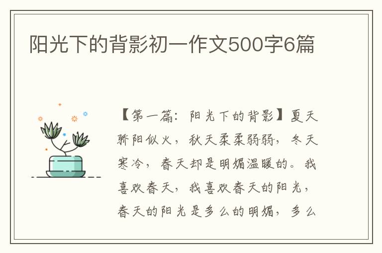 阳光下的背影初一作文500字6篇